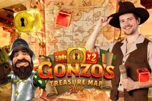 Official Live Dealer logo: Gonzo's Treasure Map by Evolution at rewards-casino