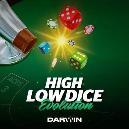 High Low Dice Evolution slot logo by Darwin Gaming at rewards-casino